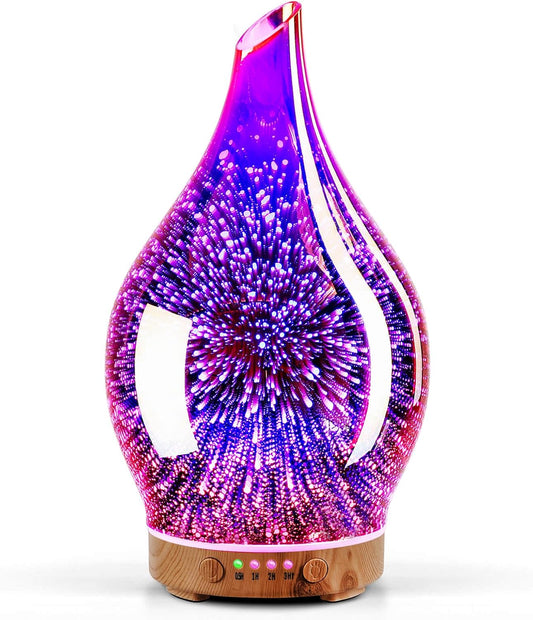 Transform Your Space with the Elegant 3D Firework Glass Essential Oil Diffuser - Rose Gold Aromatherapy Humidifier with Auto Shut-Off and Timer for Home, Office, Gym, and Spa - Perfect 150ml Gift!