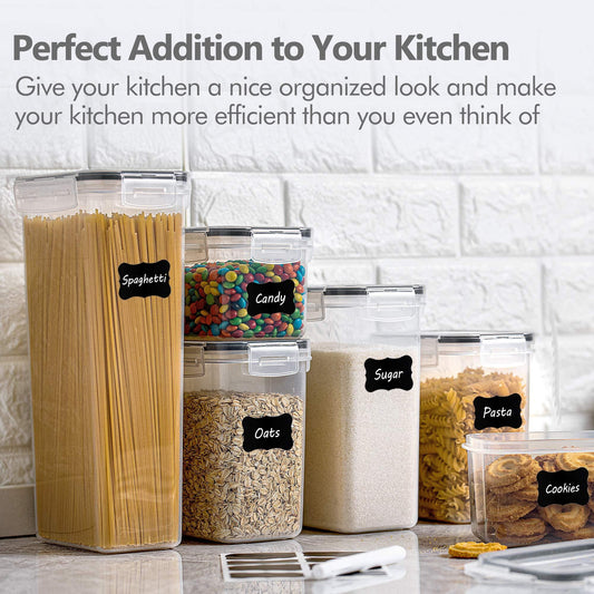 Airtight Food Storage Containers Set,  14Pcs Plastic Kitchen and Pantry Organization Canisters, Black