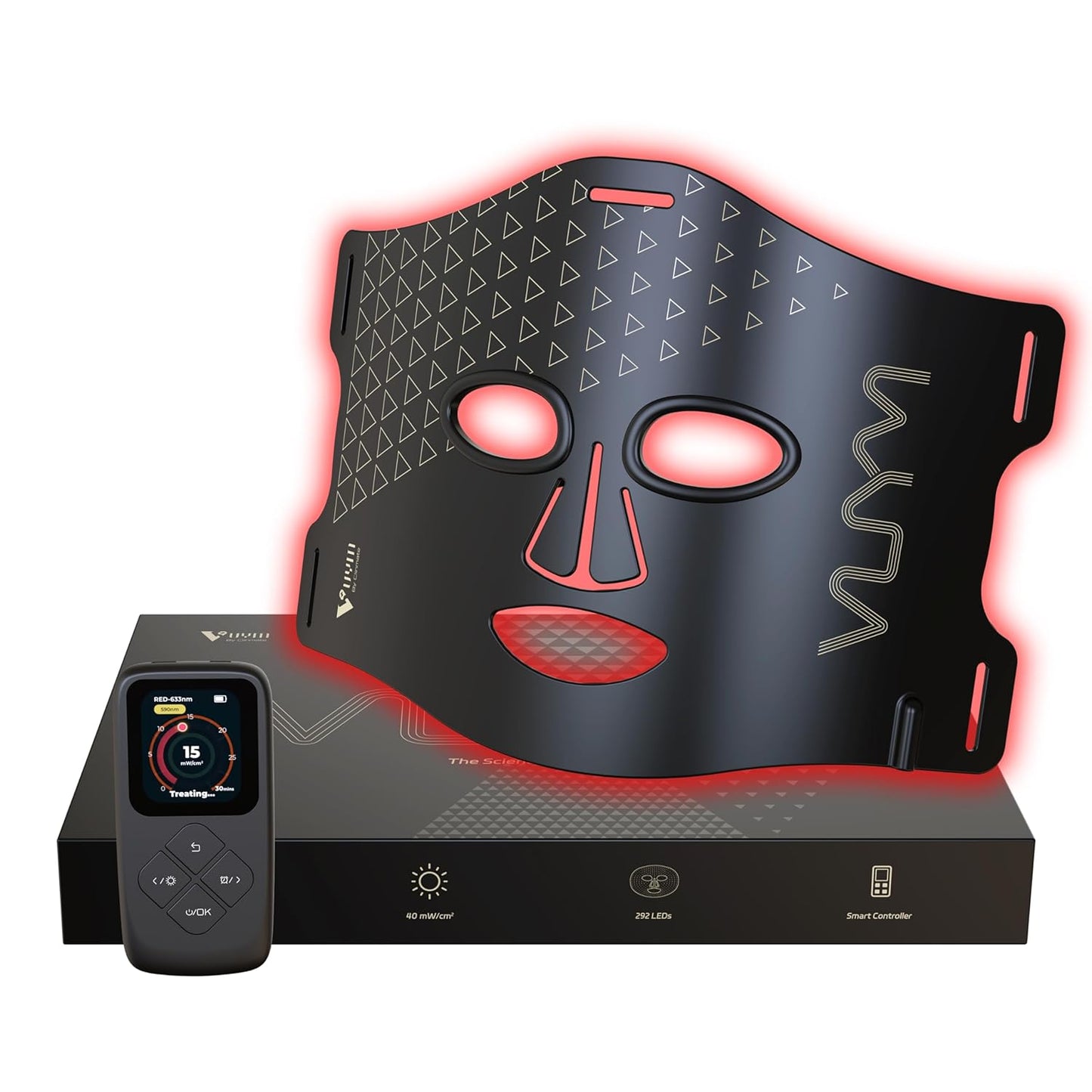 VYM LED Face Mask Light Therapy: Portable Remote High-Energy Anti-Aging Skincare Device, 292 Leds Professional Infrared Red Light Therapy for Face, Red Light Mask Gift Pack - Black
